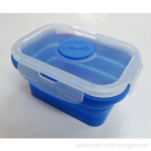 Silicone fold-able lunch box with PP lid, 18.3*12*3(when folded, unfolded 7cm (H)